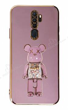 Eiroo Oppo A5 2020 / A9 2020 Candy Bear Standlı Mor Silikon Kılıf - 1