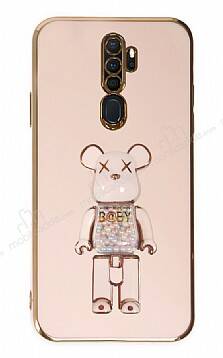 Eiroo Oppo A5 2020 / A9 2020 Candy Bear Standlı Pembe Silikon Kılıf - 1