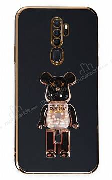 Eiroo Oppo A5 2020 / A9 2020 Candy Bear Standlı Siyah Silikon Kılıf - 1