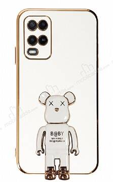 Eiroo Oppo A54 4G Baby Bear Standlı Beyaz Silikon Kılıf - 1