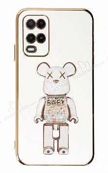 Eiroo Oppo A54 4G Candy Bear Standlı Beyaz Silikon Kılıf - 1