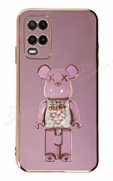 Eiroo Oppo A54 4G Candy Bear Standlı Mor Silikon Kılıf - 1