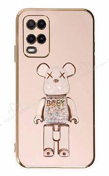 Eiroo Oppo A54 4G Candy Bear Standlı Pembe Silikon Kılıf - 1