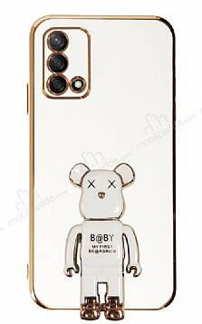 Eiroo Oppo A74 4G Baby Bear Standlı Beyaz Silikon Kılıf - 1