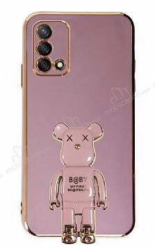 Eiroo Oppo A74 4G Baby Bear Standlı Mor Silikon Kılıf - 1