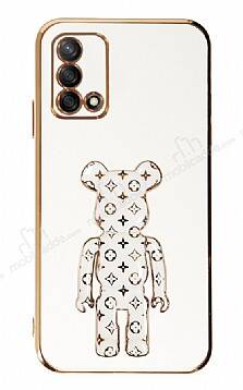 Eiroo Oppo A74 4G Bearbrick Standlı Beyaz Silikon Kılıf - 1