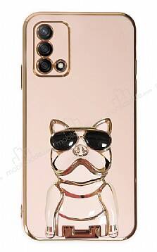 Eiroo Oppo A74 4G Bulldog Standlı Pembe Silikon Kılıf - 1