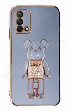 Eiroo Oppo A74 4G Candy Bear Standlı Mavi Silikon Kılıf - 1