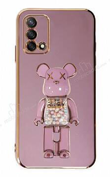 Eiroo Oppo A74 4G Candy Bear Standlı Mor Silikon Kılıf - 1