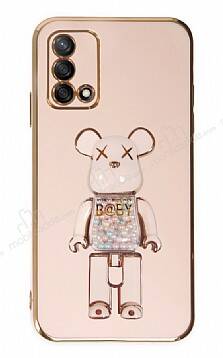 Eiroo Oppo A74 4G Candy Bear Standlı Pembe Silikon Kılıf - 1