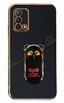 Eiroo Oppo F19 Baby Panda Standlı Siyah Silikon Kılıf - 1