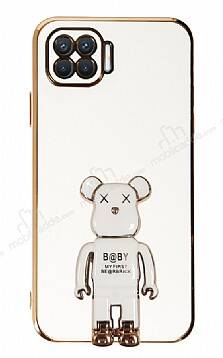 Eiroo Oppo Reno4 Lite Baby Bear Standlı Beyaz Silikon Kılıf - 1