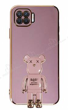 Eiroo Oppo Reno4 Lite Baby Bear Standlı Mor Silikon Kılıf - 1