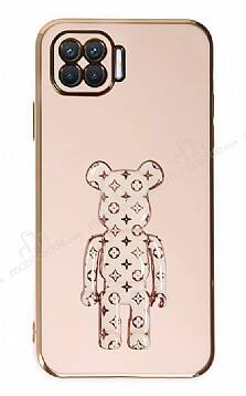 Eiroo Oppo Reno4 Lite Bearbrick Standlı Pembe Silikon Kılıf - 1