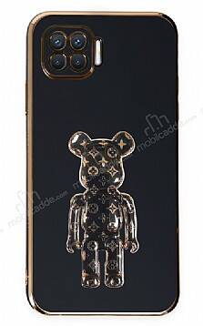 Eiroo Oppo Reno4 Lite Bearbrick Standlı Siyah Silikon Kılıf - 1