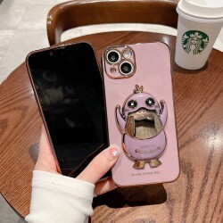 Eiroo Ördek iPhone XS Max Standlı Pembe Silikon Kılıf - 5