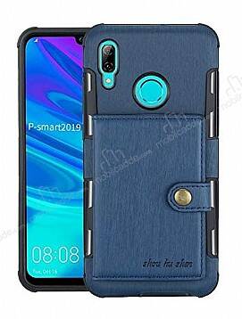 Eiroo Purse Huawei P Smart 2019 Cüzdanlı Lacivert Rubber Kılıf - 1