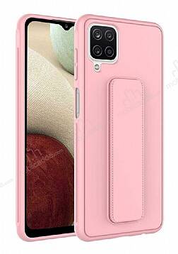 Eiroo Qstand Samsung Galaxy A12 / M12 Pembe Silikon Kılıf - 1