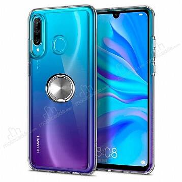 Eiroo Ring Crystal Huawei P30 Lite Yüzüklü Silver Silikon Kılıf - 1