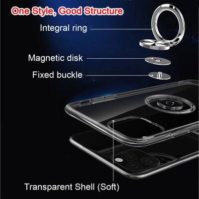 Eiroo Ring Crystal iPhone 11 Pro Siyah Yüzüklü Silikon Kılıf - 4