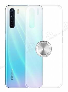 Eiroo Ring Crystal Oppo A91 Silver Yüzüklü Silikon Kılıf - 1