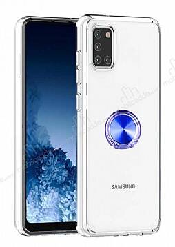 Eiroo Ring Crystal Samsung Galaxy A31 Lacivert Yüzüklü Silikon Kılıf - 1