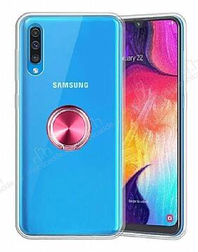 Eiroo Ring Crystal Samsung Galaxy A50S Pembe Yüzüklü Silikon Kılıf - 1