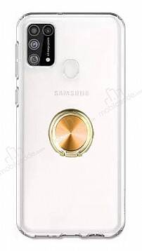 Eiroo Ring Crystal Samsung Galaxy M31 Gold Yüzüklü Silikon Kılıf - 1