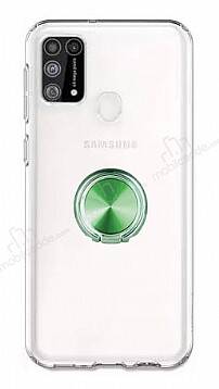 Eiroo Ring Crystal Samsung Galaxy M31 Yeşil Yüzüklü Silikon Kılıf - 1