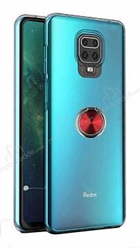 Eiroo Ring Crystal Xiaomi Redmi Note 9 Pro Kırmızı Yüzüklü Silikon Kılıf - 1