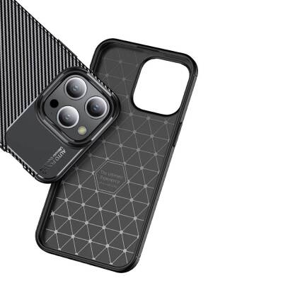 Eiroo Rugged Carbon iPhone 15 Pro Max Siyah Silikon Kılıf - 4