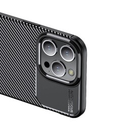 Eiroo Rugged Carbon iPhone 15 Pro Max Siyah Silikon Kılıf - 5