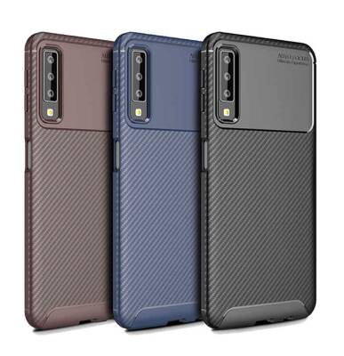 Eiroo Rugged Carbon Samsung Galaxy A9 2018 Kahverengi Silikon Kılıf - 3