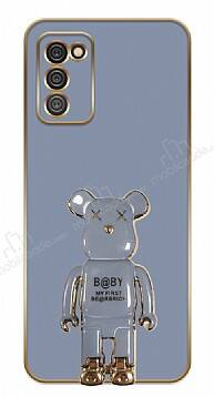 Eiroo Samsung Galaxy A02s Baby Bear Standlı Mavi Silikon Kılıf - 1