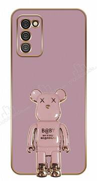 Eiroo Samsung Galaxy A02s Baby Bear Standlı Mor Silikon Kılıf - 1