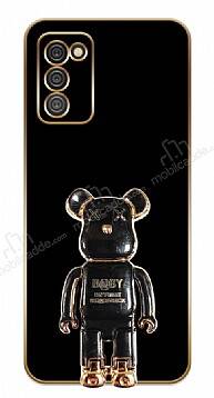 Eiroo Samsung Galaxy A02s Baby Bear Standlı Siyah Silikon Kılıf - 1