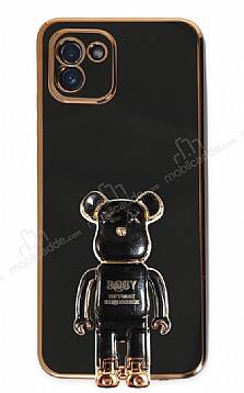 Eiroo Samsung Galaxy A03 Baby Bear Standlı Siyah Silikon Kılıf - 1