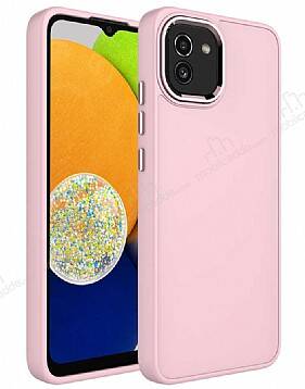 Eiroo Samsung Galaxy A03 Metal Çerçeveli Pembe Rubber Kılıf - 1