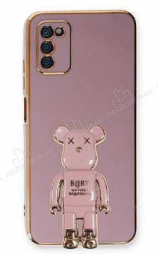 Eiroo Samsung Galaxy A03s Baby Bear Standlı Mor Silikon Kılıf - 1