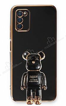 Eiroo Samsung Galaxy A03s Baby Bear Standlı Siyah Silikon Kılıf - 1