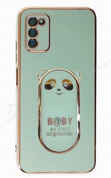 Eiroo Samsung Galaxy A03s Baby Panda Standlı Yeşil Silikon Kılıf - 1