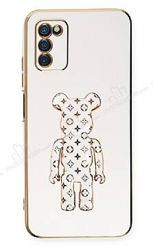 Eiroo Samsung Galaxy A03s Bearbrick Standlı Beyaz Silikon Kılıf - 1