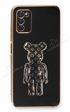 Eiroo Samsung Galaxy A03s Bearbrick Standlı Siyah Silikon Kılıf - 1