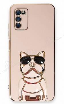 Eiroo Samsung Galaxy A03s Bulldog Standlı Pembe Silikon Kılıf - 1