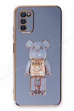 Eiroo Samsung Galaxy A03s Candy Bear Standlı Mavi Silikon Kılıf - 1