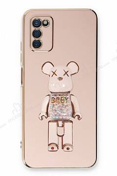 Eiroo Samsung Galaxy A03s Candy Bear Standlı Pembe Silikon Kılıf - 1