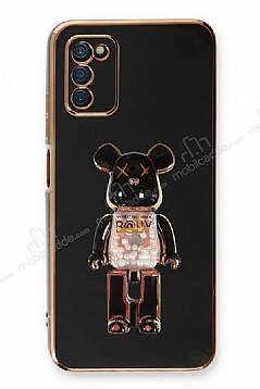 Eiroo Samsung Galaxy A03s Candy Bear Standlı Siyah Silikon Kılıf - 1