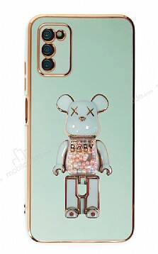 Eiroo Samsung Galaxy A03s Candy Bear Standlı Yeşil Silikon Kılıf - 1