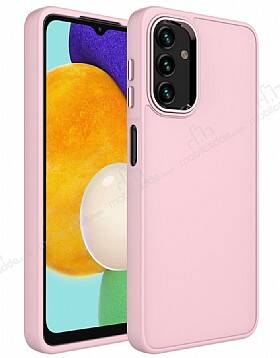 Eiroo Samsung Galaxy A04 Metal Çerçeveli Pembe Rubber Kılıf - 1