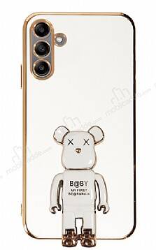 Eiroo Samsung Galaxy A04s Baby Bear Standlı Beyaz Silikon Kılıf - 1